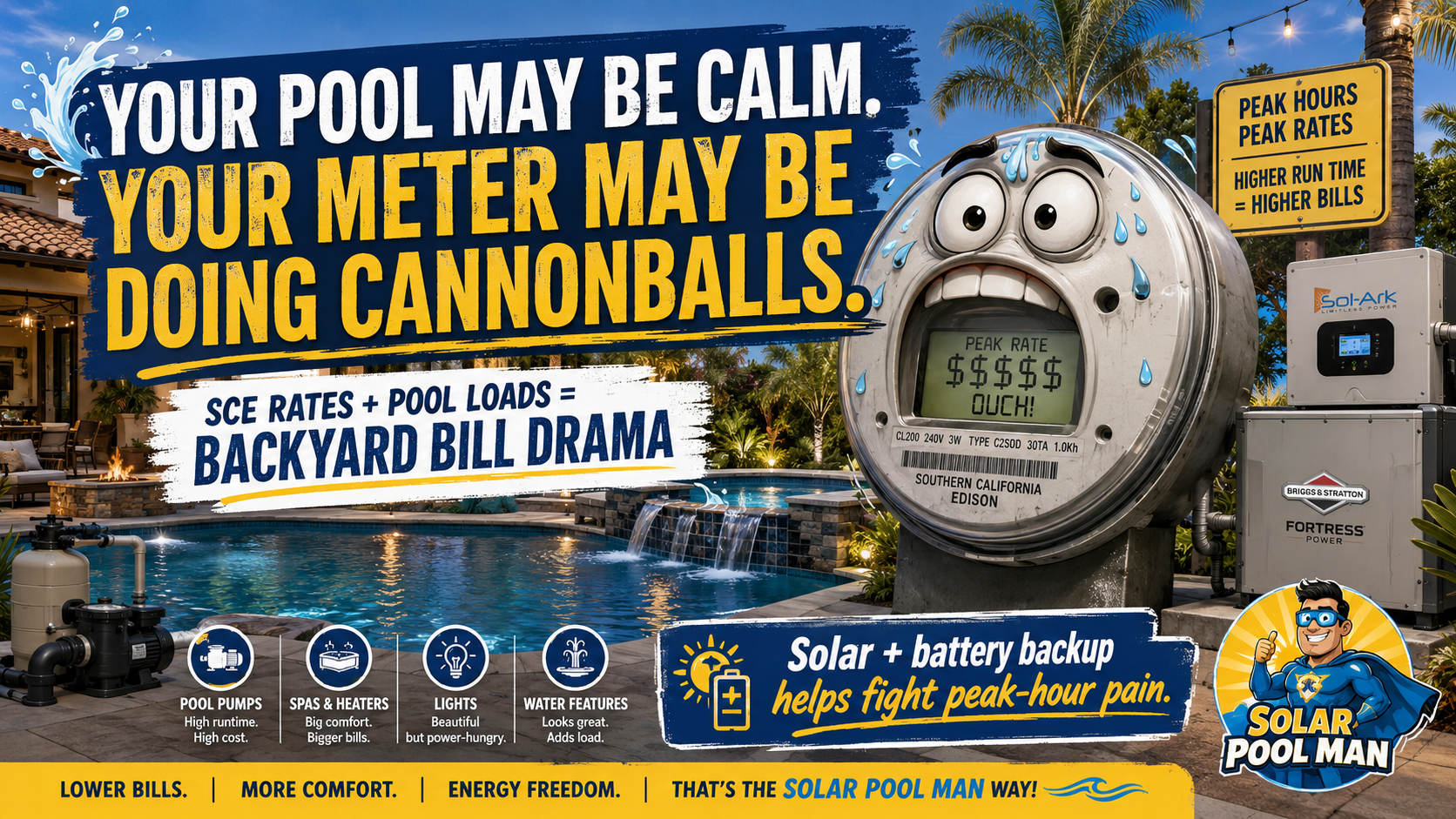 SCE meter near a swimming pool for rate review